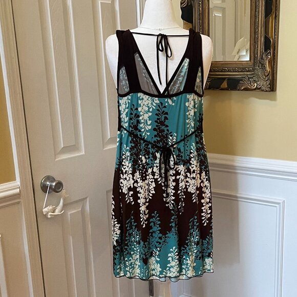 Charlotte Russe Summer Dress Size M Aqua Brown Black White Low V-Front Low Back - Picture 3 of 7